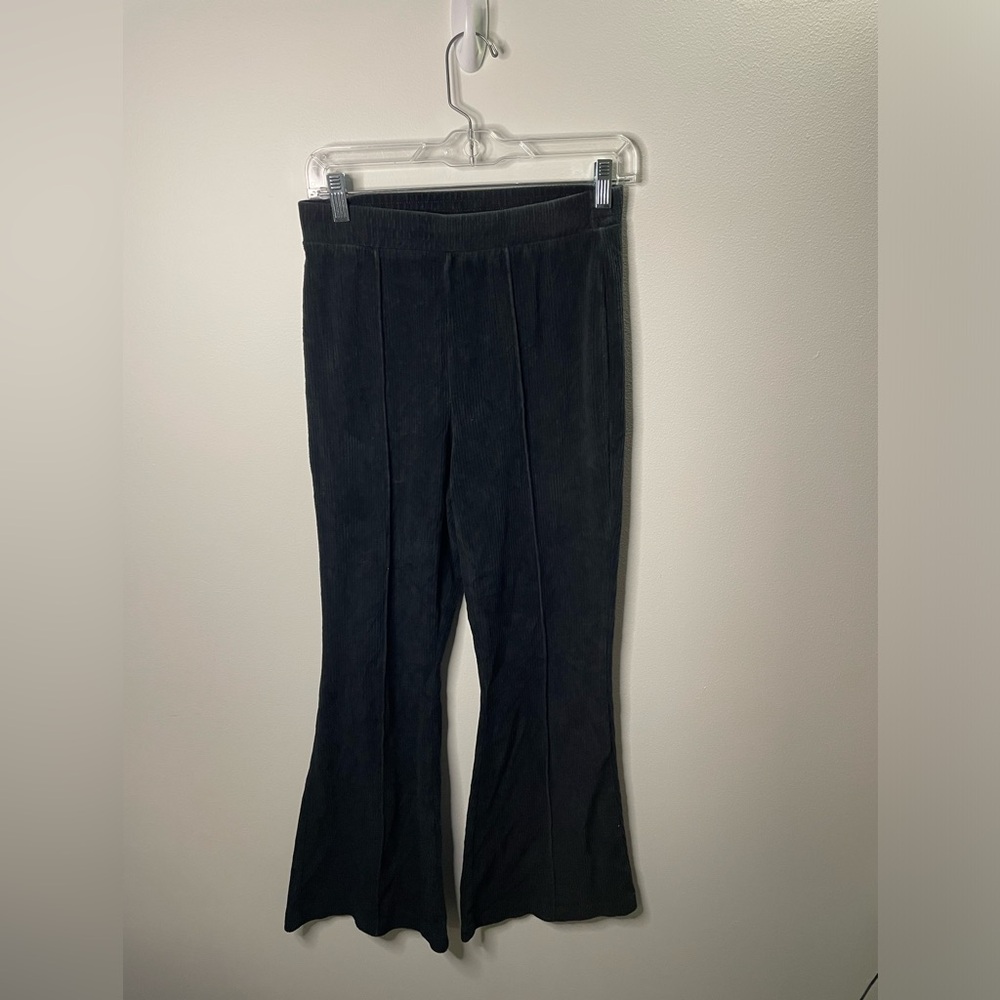 Aerie Velour Black Pull On Ribbed Flare Leggings Pants Athleisure Loungewear
